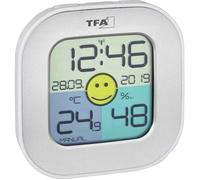 TFA Dostmann Thermomètre-hygromètre numérique Fun, 30.5050.54, avec horloge radio avec date, indicateur de zone de confort Smiley pour contrôle de la température ambiante, argente