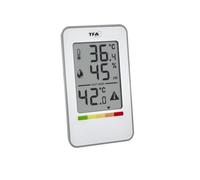 TFA Dostmann HeatCheck Thermo-hygromètre numérique avec indice de chaleur, 30.5062, mesure de température et l'humidité, hygromètre pour le climat intérieur, valeurs max/min, alerte de chaleur, blanc