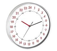 TFA Dostmann Horloge Murale analogique, Affichage 24 Heures, 60.3069.02, avec Chiffres des Heures Rouges et des Minutes Noirs, Cadre en Aluminium, Couvercle en Verre, Blanc