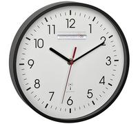 TFA Dostmann Horloge murale analogique radio-pilotée 60.3550 haute précision moderne analogique avec couvercle en verre pour bureau, maison, cadeau, 245 x 245 x 42 mm (noir avec batterie)