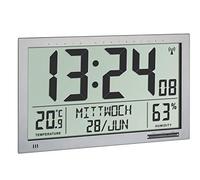 TFA Dostmann Horloge Murale numérique, 60.4517.54, avec Jour de la Semaine en français, thermomètre et hygromètre intégrés pour température et l'humidité de la Maison, argenté