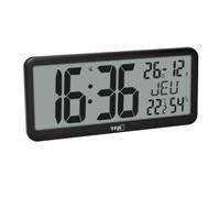 TFA Dostmann Horloge murale numérique geante XXL, 60.4525, avec température et humidité intérieures, avec calendrier, pour le bureau, les seniors, la cuisine, radio-pilotée, avec fonction réveil, noir