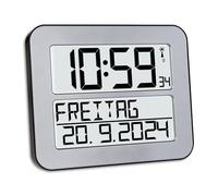 TFA Dostmann Horloge murale numérique TIMELINE MAX, 60.4512.54, très grand affichage, jour de la semaine réglable en français, affichage de la date, horloge murale pour seniors, argenté
