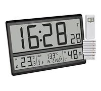 TFA Dostmann Horloge murale numérique XL 60.4523.01 avec température extérieure et climat ambiant, horloge radio-pilotée, affichage 24 h, date complète, noire avec piles