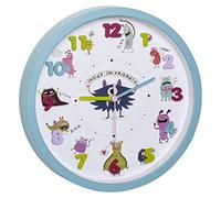 TFA Dostmann Horloge Murale pour Enfants Little Monster, 60.3051.20, avec Motifs de Monstres, Mouvement Silencieux, idéale pour Les Chambres d'enfants, Plastique, Bleu Clair