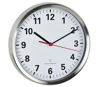 TFA Dostmann Horloge Murale Radio-piloté, 60.3529.02, avec Mouvement Sweep Silencieux, Verre, Horloge silencieuse, Horloge Murale analogique, Argente/Blanc