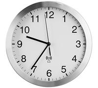 TFA Dostmann Horloge murale radio-pilotée analogique, 98.1091, avec cadre en aluminium, horloge radio-pilotée, horloge de cuisine, design simple, 25cm de diamètre, blanc-argenté