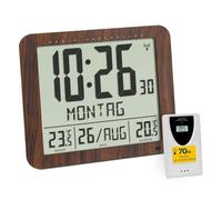 TFA Dostmann Horloge murale radiopilotée numérique 60.4518.08 Bois, émetteur ext., T° int./ext.