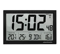 TFA Dostmann Horloge Radio-pilotée numérique XL, 60.4510.01, avec thermomètre pour la température extérieure et intérieure, Grande Horloge Murale, Bien lisible, Noir