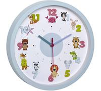 TFA Dostmann Horloge murale à quartz Little Animals, silencieuse, à motifs d'animaux, bleu clair