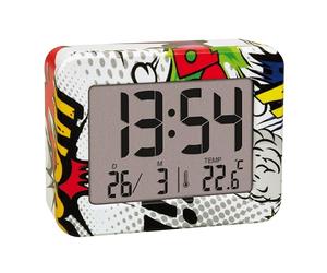 TFA Dostmann Mini réveil Comic Teenager, 60.2044.40, avec thermomètre intérieur, Fonctionne sur Piles, Alarme de réveil et Date, Horloge à Quartz, réveil de Voyage, Petit modèle