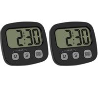 TFA Dostmann Minuteur numérique 38.2057.01, pour Cuisine, Sport, étude, avec Horloge et chronomètre, magnétique, Grand écran, minuteur à œufs, Noir (Lot de 2)