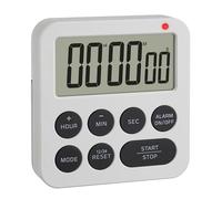 TFA Dostmann Minuteur numérique avec chronomètre et réveil, 38.2051.02, jusqu'à 99h/59min/59s, minuteur à œufs, minuteur pour Les devoirs, réveil à Court Terme, 2 Niveaux sonores, Blanc