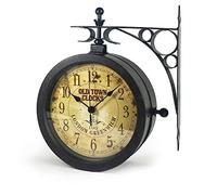 TFA Dostmann Nostalgie Horloge murale et thermomètre, horloge de jardin, 60.3011, horloge d'extérieur, adaptée à l'extérieur, double face, résistante aux intempéries, Brun