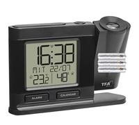 TFA Dostmann Réveil à projection radio-pilotée 60.5017.01 - Avec bloc d'alimentation - Thermo-hygromètre - Intensité variable - Noir - 149 x 38 x 104 mm - Avec piles