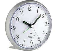 TFA Dostmann Réveil analogique Radio-piloté, 60.1506, Horloge Silencieux, Alarme Forte, Chiffres Bien lisibles, Horloge de Chambre, Bureau d'accueil, avec Fonction Snooze, éclairé, Haut, argenté