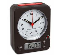 TFA Dostmann Réveil Combo, 60.1511.01.05, Horloge Radio-pilotée analogique avec fuseaux, Heure de réveil-numérique, particulièrement réveille-Matin Silencieux, rétroéclairage, Noir-Rouge