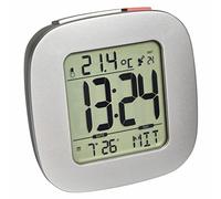 TFA Dostmann Réveil Digitale, 60.2542.54, avec température, Jour de la Semaine et Date, avec Horloge Radio-pilotée et fuseaux horaires, Anthracite