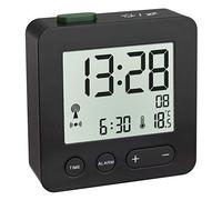 TFA Dostmann Réveil numérique, 60.2545.01, avec Horloge Radio-pilotée, fuseaux horaires réglables, réveil température et écran Lumineux, Noir