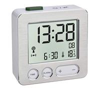 TFA Dostmann Réveil numérique, 60.2545.54, réveil Radio pilotée, avec fuseaux horaires réglables, réveil Matin avec température, Blanc/Argent
