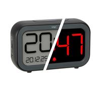 TFA Dostmann Réveil numérique Bingo Hybrid avec écran LCD/LED, 60.2048, réveil avec Affichage Hybride, Batterie intégrée et câble USB-C, Changement Automatique, Date, Fonction Snooze, Noir