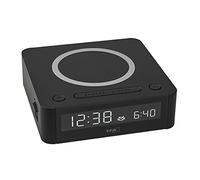 TFA Dostmann Réveil numérique Easy-Charge Wireless, 60.2030.01, avec Station de Charge sans Fil, écran Couleur, Alarme avec 2 Niveaux de Volume, Fonction Snooze, Noir