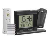TFA Dostmann Réveil radio-piloté 60.5018.01 avec émetteur extérieur, numérique, avec bloc d'alimentation, projection 270°, intensité variable, horloge de chambre à coucher, noir, (L) 149 x (l) 38 x