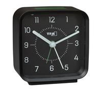 TFA Dostmann Réveil sans tic-tac, analogique, réf. 60.1044, avec Mouvement à Balayage, Alarme, Cadran lisible, pour Table de Chevet, Design Moderne, avec éclairage, Fonction Snooze, Noir et Vert