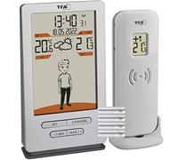 TFA Dostmann Station météo sans fil Weather Jack 35.1166.54 - Température extérieure et intérieure - Prévisions météorologiques - Avec suggestions de vêtements - Horloge radio-pilotée - Argenté - 146