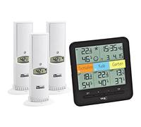 TFA Dostmann Station Thermomètre-station avec hygromètre Klima@Home, 30.3060.01 Thermo-hygromètre avec 3 captéurs sans fil, Température dans chambre et Humidité dans maison, plastique, noir