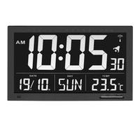 TFA Dostmann Horloge murale radio‑pilotée XL 60.4505 – Temp. & Humidité, Fuseau, Jour FR, Noir