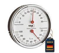 TFA Dostmann Thermo-hygromètre analogique, 45.2041.42, avec anneau métallique, pour le contrôle de la température et de l'humidité, argenté