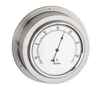 TFA Dostmann Thermomètre analogique marin en acier inoxydable argenté, montage mural, 1°C, 140 x 140 x 56 mm, sans piles, compatible avec les instruments météo maritimes, 19.2025.54
