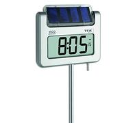 TFA Dostmann Thermomètre de jardin numérique Avenue Plus, 30.2030.54, mesure de la température extérieure, thermomètre pour balcon, terrasse, avec éclairage solaire, argenté