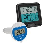 TFA Dostmann Thermomètre de piscine, numérique, 30.3077, MARBELLA 2, flottant, facile à lire, pour piscine, bassin, bain de glace, température de l'eau, capteur de température, noir