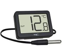 TFA Dostmann Thermomètre digital intérieur/extérieur, 30.1066.01, sonde de température étanche, valeurs maxi/mini, aimant/support, petit thermomètre, idéal pour aquarium, réfrigérateur, noir