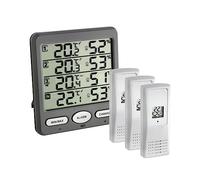 TFA Dostmann Thermomètre-hygromètre sans fil Klima-Monitor avec 3 capteurs, 30.3054.10, pour mesurer température ambiante et humidité, réglage de l'alarme, fonction max/min, gris