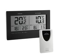 TFA Dostmann Thermomètre intérieur extérieur numérique TWIN, 30.3048, extérieure via émetteur sans fil, avec alarme de température, affichage des valeurs maxi/mini, symbole de gel, noir