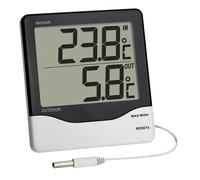 TFA Dostmann Thermomètre numérique intérieur/extérieur, 30.1011, grand écran valeurs maximales et minimales, température intérieure et extérieure noir/blanc