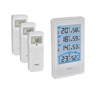 TFA Dostmann Thermomètre numérique intérieur/extérieur sans fil avec hygromètre, 3 émetteurs, KLIMASENSE, 30.3076, thermo-hygromètre, mesure du climat intérieur, valeurs maximales et minimales, blanc