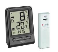TFA Dostmann Thermomètre sans fil PRISMA, 30.3063.01, mesure la température extérieure/intérieure, thermométre numérique, affiche les valeurs min./max., noir