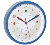 TFA Dostmann Tick & Tack 60.3058.06.90 Horloge Murale analogique pour Enfant Fille et garçon Colorée pour Apprendre à l'heure avec marquages Multicolore Plastique Verre Bleu 310 x 50 x 340 mm