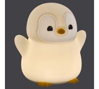 TFA Dostmann Veilleuse pour enfants PINGOUIN, LED rechargeable pour bébé, 43.2043, en silicone sans BPA, pour chambre d'enfant avec 2 niveaux de luminosité, rechargeable et minuterie de 20 min, gris