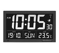 TFA Dostmann XL Horloge Murale numérique, 60.4505, Grande Horloge Radio-pilotée, avec température, pour Le Bureau/Salle d'attente, avec Fuseau horaire, Jour de la Semaine en Francaise, Noir