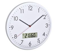 TFA Dostmann Horloge Murale analogique avec thermomètre et hygromètre numériques, 60.3048.02, pour Le contrôle du Climat intérieur, Verre, Blanc