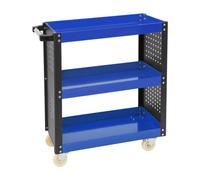 TFGXUE Chariot d'atelier à 3 niveaux sur roues, acier, 2 avec freins (bleu) | Chariot à outils mobile - Charge maximale : 120 kg - Armoire à outils vide - Paroi perforée fonctionnelle - Pour la maison