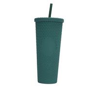 TFixol Gobelet mat entièrement clouté en plastique réutilisable de grande capacité avec ouverture large couvercle étanche et paille
