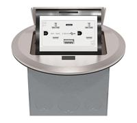 TG Kit de boîte de sol ronde pop-up - Prise USB de type C de 3,6 A, prise USB 15 A inviolable et aux intempéries, joint étanche et matériel résistant à la corrosion, laiton nickelé, FB-RP-36AC-S-N