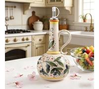 Thaibna Flacon distributeur d'huile d'olive en céramique de 680 ml, grand récipient d'huile d'olive pour la cuisine, pot d'huile et de vinaigre avec bec verseur en acier inoxydable
