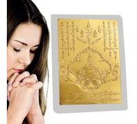 thaïlandaise Bouddha, feuille de Bouddha thaïlandais Carte d'or Thai Holy | Signe chanceuse Runes Écriture, collection de collection Collier Charme Décor religieux pour les hommes